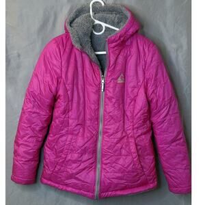 Gerry Pink Gray Reversible Coat Jacket Women M Faux Fur Hood